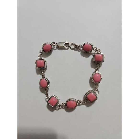 Pink Conch Shell Bead Bracelet Silver 925 - Picture 1 of 8